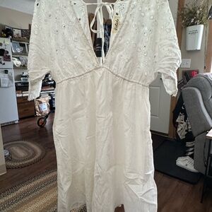Listical  low neck in White Eyelet Dress